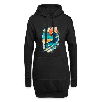 Illustration surfeur sur la vague - Fun Surf - Sweat-shirt à capuche long Femme - noir - Devant