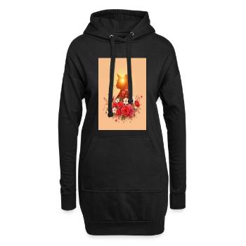 Katze mit Rosen - Hoodie-Kleid - Schwarz - Vorne
