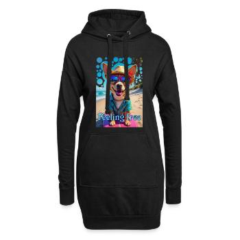 Drôle de chien avec des lunettes surf vacances à la plage - Sweat-shirt à capuche long Femme - noir - Devant