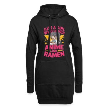 Fille d’anime avec des ramen et du texte - Sweat-shirt à capuche long Femme - noir - Devant