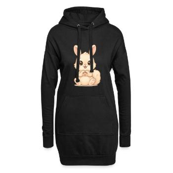 Süßer Hase mit Herzhänden - Hoodie-Kleid - Schwarz - Vorne