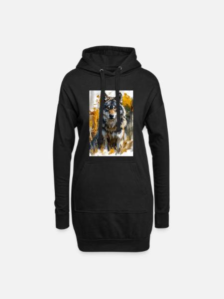 Illustration of a wolf - Hoodie Dress - black