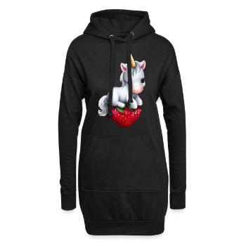 Licorne sur fraise - Sweat-shirt à capuche long Femme - noir - Devant