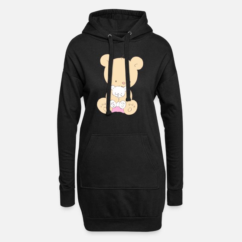 Bear with Teddy Bear - Hoodie-Kleid - Schwarz