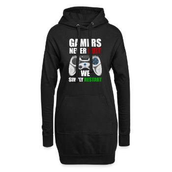 Gamer geben nie auf, sie restarten einfach Nerd - Hoodie-Kleid - Schwarz - Vorne