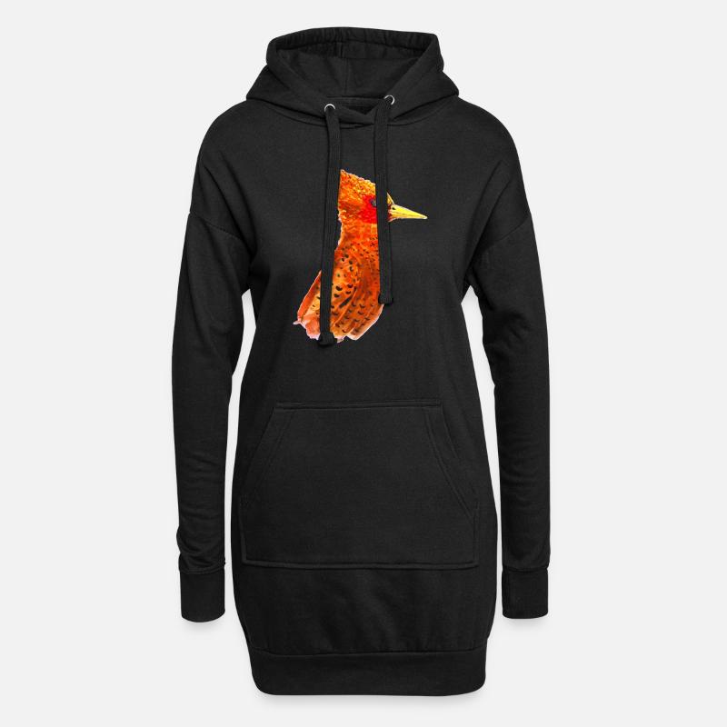 Handbemalter feuerroter Vogel - Hoodie-Kleid - Schwarz