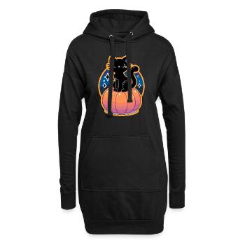 Die Katze und der Kürbis - Hoodie-Kleid - Schwarz - Vorne