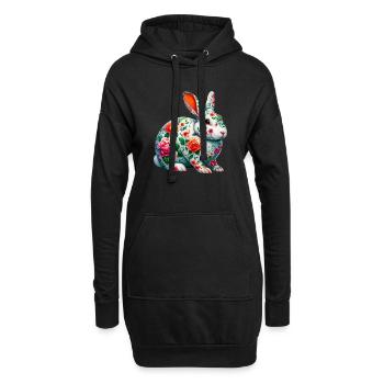 Hase mit Blumen geschmückt - Hoodie-Kleid - Schwarz - Vorne