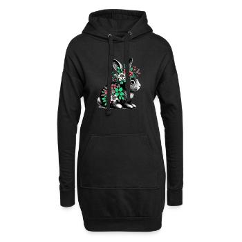 Hase mit Blumen - Hoodie-Kleid - Schwarz - Vorne