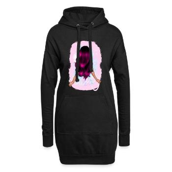 Fille femme beauté longs cheveux roses avec fleur - Sweat-shirt à capuche long Femme - noir - Devant