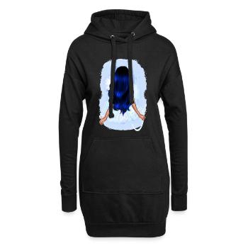 belle fille aux longs cheveux bleus - Sweat-shirt à capuche long Femme - noir - Devant