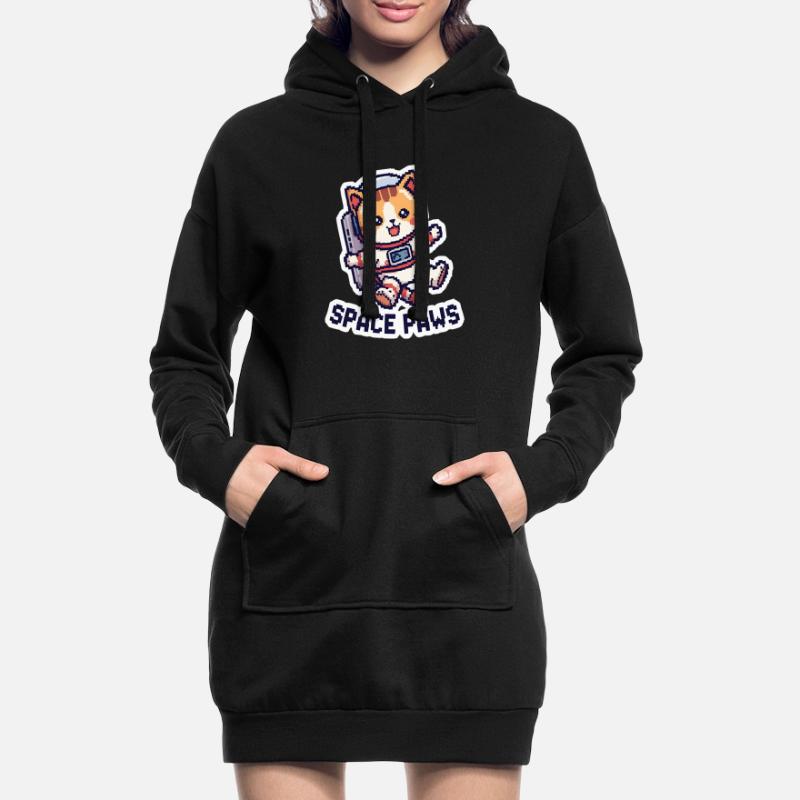 Space Paws – Chat pixel dans l’espace Sweat-shirt à capuche long Femme