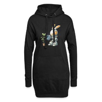 Roboter Hase gießt Pflanze - Hoodie-Kleid - Schwarz - Vorne