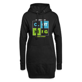 Neon-Quadrate Urban Street Collage - Hoodie-Kleid - Schwarz - Vorne