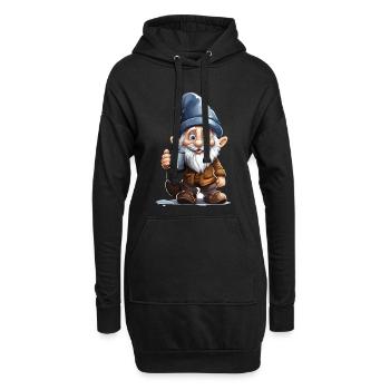 Gnom mit Kaffee Becher - Hoodie-Kleid - Schwarz - Vorne