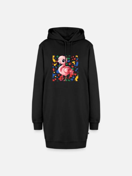 Flamingo Wasservogel - Hoodie-Kleid - Schwarz