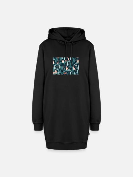 Weihnachtsmuster - Hoodie-Kleid - Schwarz