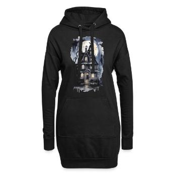 Mystisches Hexenhaus Halloween Vintage Vollmond - Hoodie-Kleid - Schwarz - Vorne