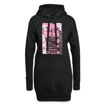 Japon Printemps Sakura - Sweat-shirt à capuche long Femme - noir - Devant