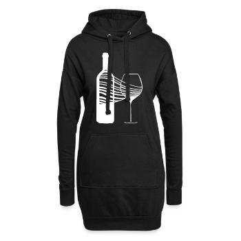 Sommelier Motiv - Weinglas und Weinflasche - Hoodie-Kleid - Schwarz - Vorne