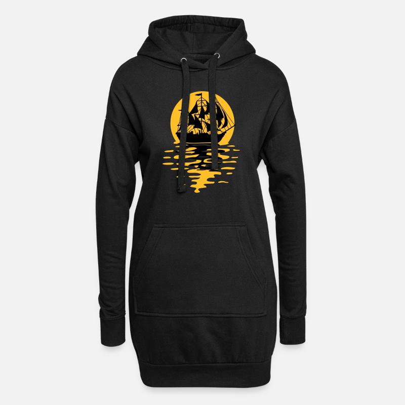 Segelschiff Silhouette Design - Hoodie-Kleid - Schwarz