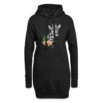 Girafe avec des fleurs - Sweat-shirt à capuche long Femme - noir - Devant