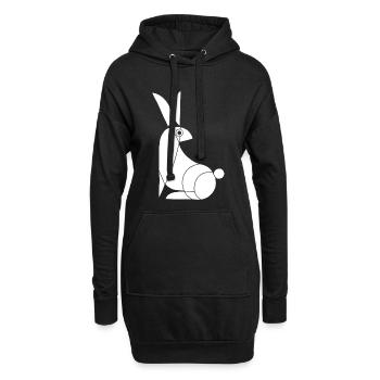 Lustiges weißes Kaninchen - Hoodie-Kleid - Schwarz - Vorne