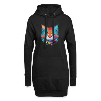 Niedliche Katze - Hoodie-Kleid - Schwarz - Vorne