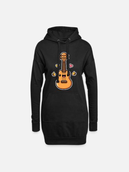 Ukulele Cartoon-Stil - Hoodie-Kleid - Schwarz
