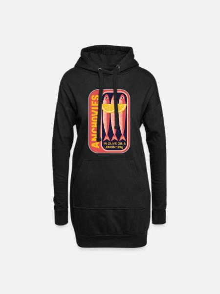 Retro Dosenetikett Anchovy Kunst - Hoodie-Kleid - Schwarz
