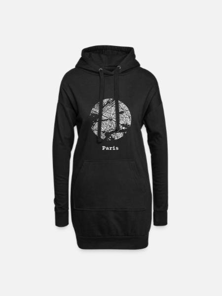 Paris city with map - Hoodie Dress - black