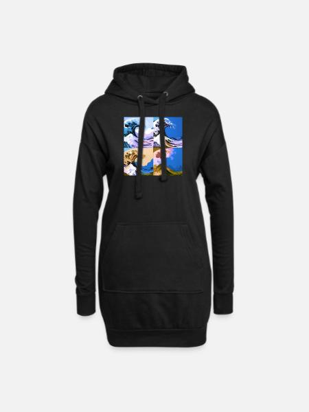 Welle von kanagawa,Welle, illustration,Japan,blau - Hoodie-Kleid - Schwarz