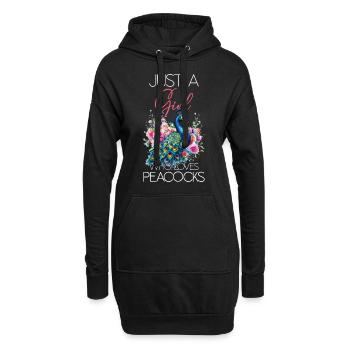 Pfau Blumen Pfauenfeder Exotisch Farbenfroh Bunt - Hoodie-Kleid - Schwarz - Vorne