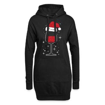 Chapeau de Noël verre à vin - Sweat-shirt à capuche long Femme - noir - Devant