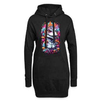 Psychedelischer Dino-Pilz Rave Kunstwerk - Hoodie-Kleid - Schwarz - Vorne
