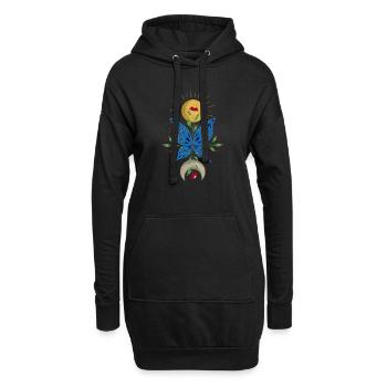 Papillon bleu | Soleil et Lune | Nature - Sweat-shirt à capuche long Femme - noir - Devant