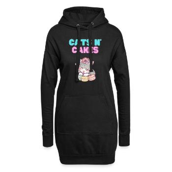 Chats et gâteaux - Sweat-shirt à capuche long Femme - noir - Devant
