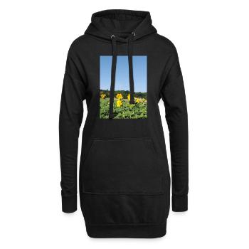 Tournesols et lune matinale - Sweat-shirt à capuche long Femme - noir - Devant