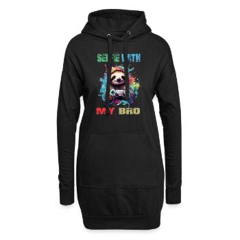 Witziges Gamer & Zocker Design mit Faultier - Hoodie-Kleid - Schwarz - Vorne
