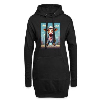 Comic Kuh auf Skateboard - Hoodie-Kleid - Schwarz - Vorne