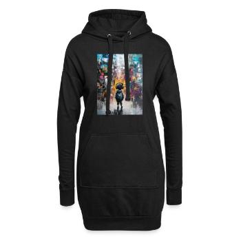 Kind mit Kopfhörern schaut ins Abstrakte - Hoodie-Kleid - Schwarz - Vorne