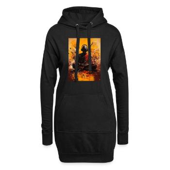 Moine abstrait avec des écouteurs - Sweat-shirt à capuche long Femme - noir - Devant
