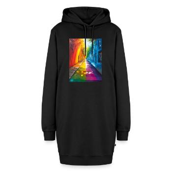Regenbogen Straße in der Stadt - Bunte Allee - Hoodie-Kleid - Schwarz - Vorne