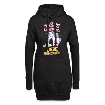 Ich Hasse Menschen Einhorn Kotzt Regenbogen Lustig - Hoodie-Kleid - Schwarz - Vorne