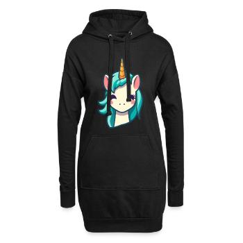 Licorne mignonne en bleu | Licorne - Sweat-shirt à capuche long Femme - noir - Devant