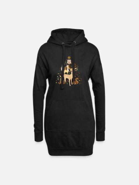 niedliche Waldtiere feiern gemeinsam Weihnachten - Hoodie-Kleid - Schwarz