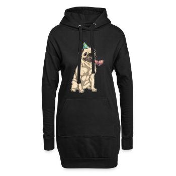 Mops Geburtstag Tröte - Hoodie-Kleid - Schwarz - Vorne