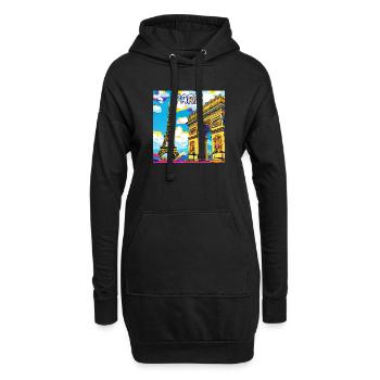 Paris Pop Art: Eiffel-Arc-Traumlandschaft - Hoodie-Kleid - Schwarz - Vorne