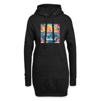 Temple Thaïlandais, Paradis floral au coucher de soleil - Sweat-shirt à capuche long Femme - noir - Devant