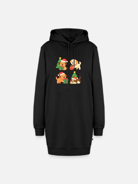 Weihnachtshunde mit Geschenken - Hoodie-Kleid - Schwarz